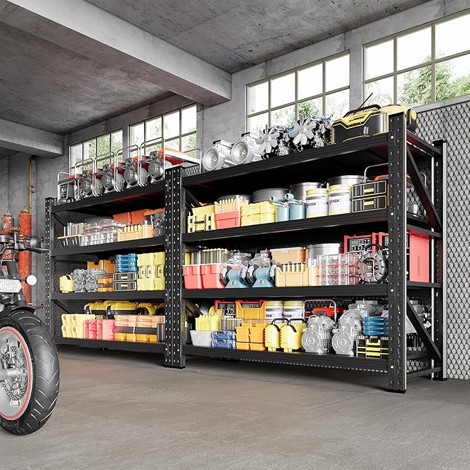 3000LBS Storage Shelves, 48" W Heavy Duty Garage Shelving Unit, Adjustable Industrial Shelving, 4 Tier Metal Shelving for Garage, Supermarket, Warehouse, 48" W x 24" D x 70" H