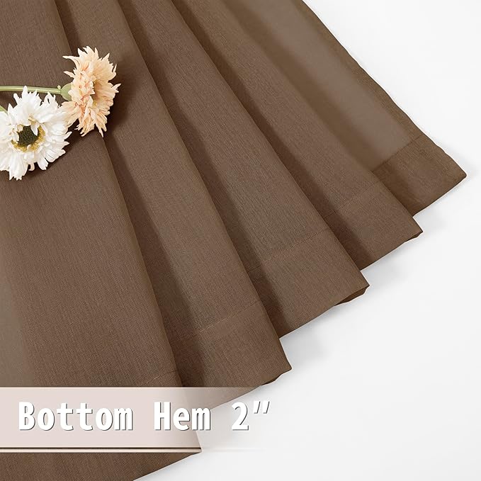 Tollpiz Sheer Door Curtains Closet Linen Textured Curtains Sheer Doorway Light Filtering Voile Rod French Door Pocket Curtain Patio Glass Door, 25 x 72 inches Long, Brown, Set of 1 Panel