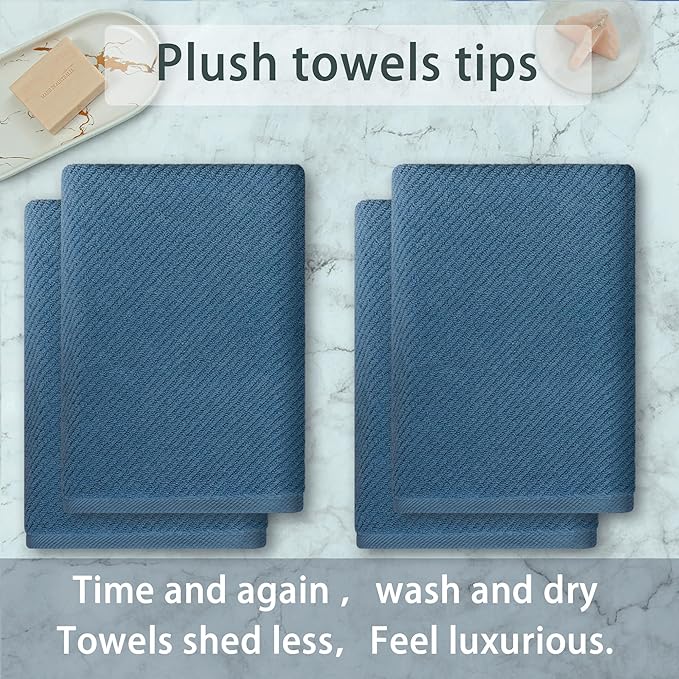VOOVA & MOVAS Bath Towels Set of 4, Large 30" x 56" - 100% Cotton | Thick | Lightweight | Soft | Absorbent, Quick Dry Towels for Bathroom, Luxury Bathroom Essentials, Denim Blue