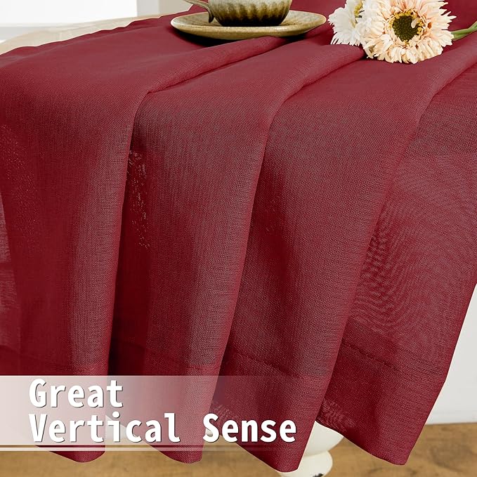 Tollpiz Sheer Door Curtain Closet Linen Textured Curtains Sheer Doorway Light Filtering Voile Patio Glass Door Rod Pocket Curtain French Door, 54 x 72 inches Long, Burgundy Red, Set of 1 Panel