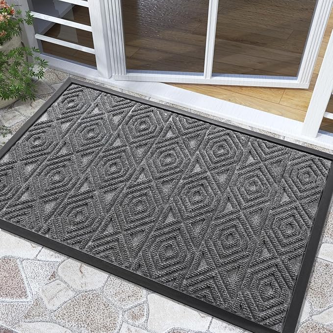 Yimobra Door Mat, Outdoor Indoor Entrance Welcome Mat, Heavy Entry Front Door Mat, Stain & Fade Resistant, Low Profile, Sturdy Rubber, Easy Clean Patio Floor Mat, Waterproof, 36 x 24, Gray