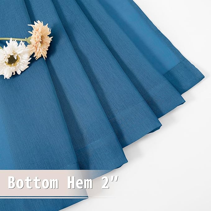 Tollpiz Small Sheer Door Curtain Closet Linen Textured Curtain Sheers Doorway Light Filtering Voile French Door Rod Pocket Curtains Patio Glass Door, 25 x 40 inches Long, Classic Blue, Set of 1 Panel