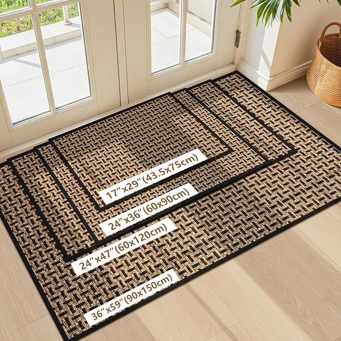 LEKEEPGO Door Mat Indoor Entrance 17"x29", Absorbent Indoor Door Mat, Non Slip Rubber Backing Inside Door Mats, Washable Floor Mat, Low-Profile Doormat for Front Door, Entryway, Entrance, Black