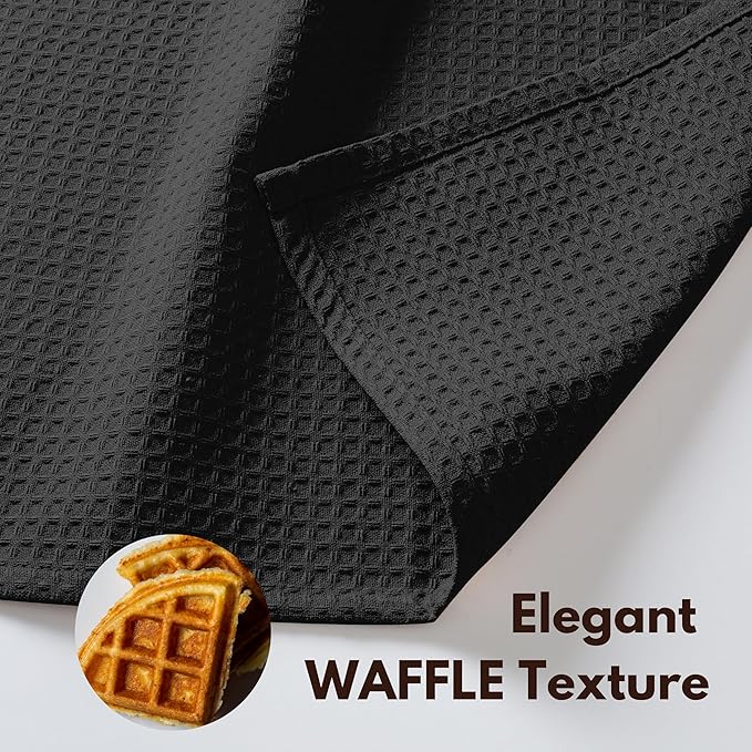 Native Fab Cotton Kitchen Towel with Hanging Loop 16x26 inches, 12-Pack, Waffle Weave Kitchen Towels for Cleaning Drying, Washcloths Soft & Absorbent Cloth Rags, Bar Towel, Dish Cloth, Black