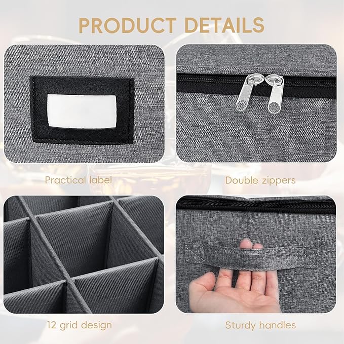 homyfort China Storage Containers (2 Pack Stemware Storage Box, Grey)