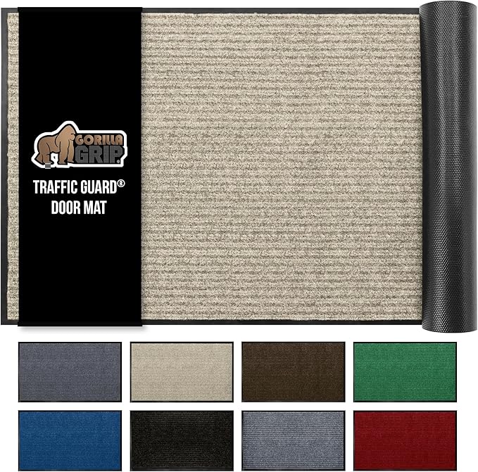 GORILLA GRIP Traffic Guard Door Mat, 72x48, Heavy Duty Welcome Mats, Commercial Office Space Doormat, Waterproof, Fade Resistant, Strong Rubber Backing, Low Profile, Shoe and Boot Scraper, Beige