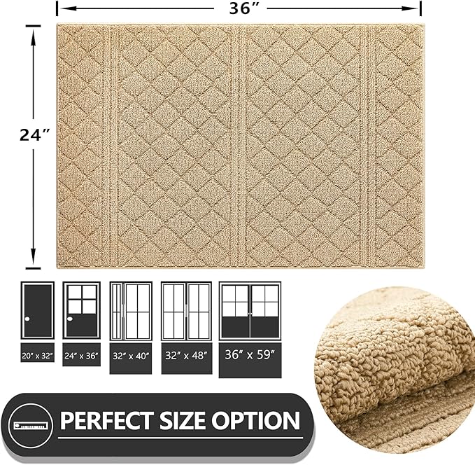 REFETONE Indoor Doormat, Front Back Door Mat 24"x36" Absorbent Rubber Backing Non Slip Door Mats, Low-Profile Resist Dirt Entrance Rugs, Machine Washable Door Rug Inside Floor Mat for Entryway, Brown