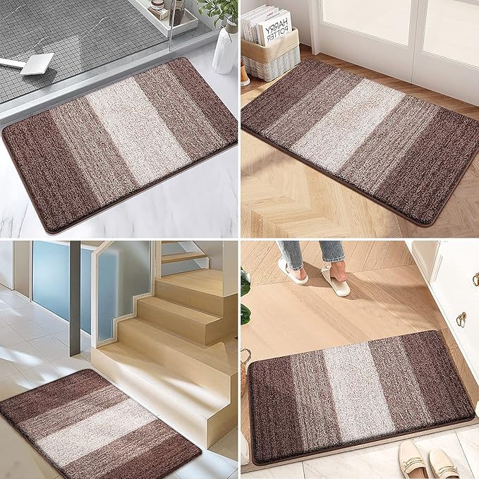 Kitinjoy Indoor Outdoor Door Mat, 48x30 Non-Slip Absorbent Dirt Trapper, Low-Profile Washable Inside Entrance Front Floor Mat, Sturdy Soft Entry Doormats for Entryway, Brown