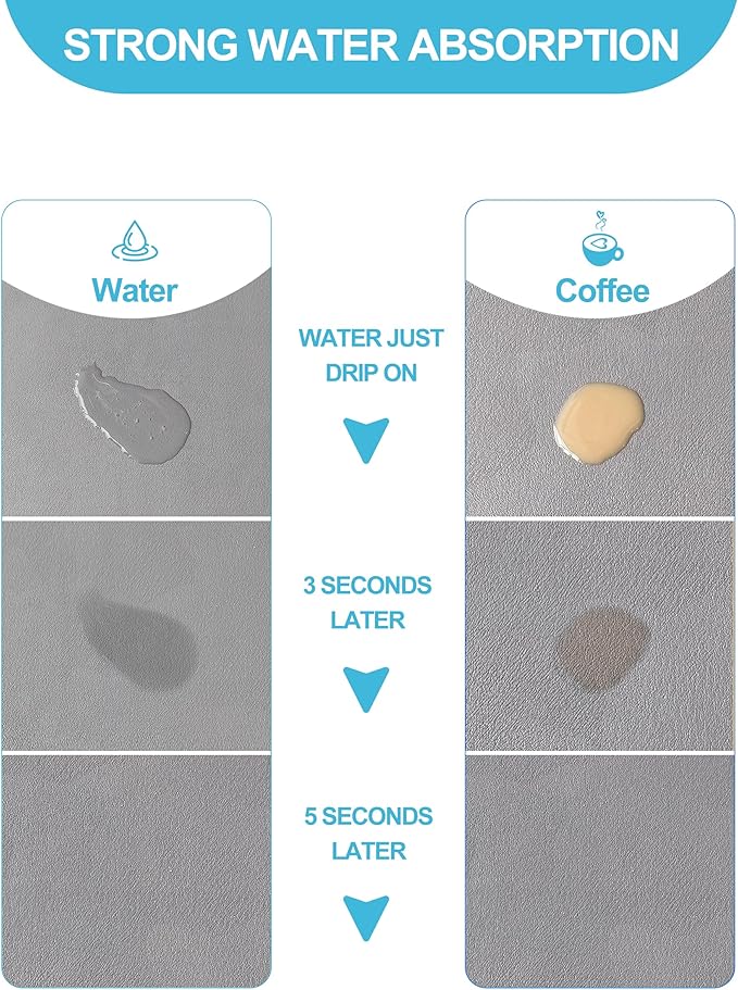 Dish Drying Mat for Kitchen Counter, 16"x24" Dish Drying Pad with Non-slip Rubber Backed, Hide Stain Anti Absorbent for Kitchen Counter, Drying Mat for Coffee Machine Dish Rack (Grey)