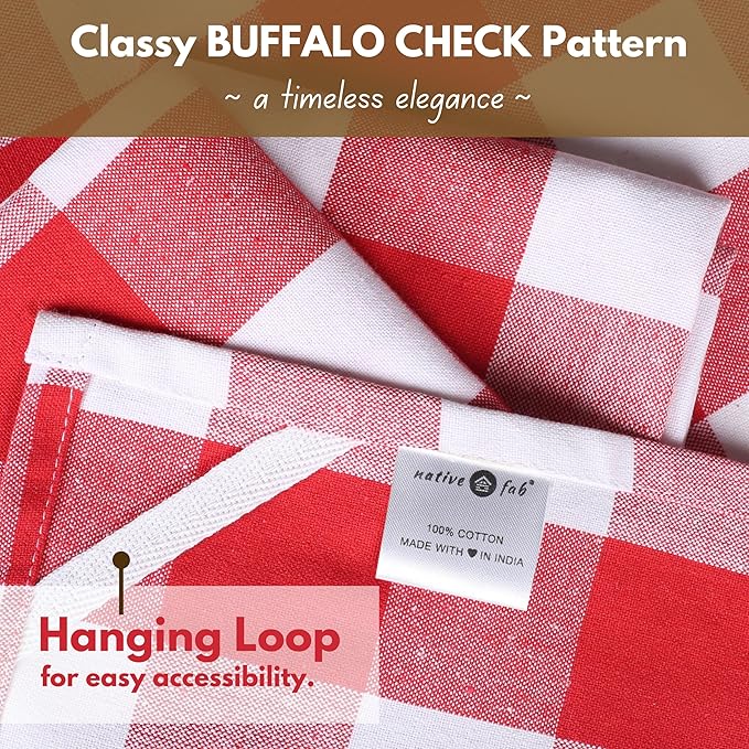 Native Fab 12-Pack Kitchen Towel with Hanging Loop 16x26 inches, Cotton Buffalo Check Kitchen Towels for Cleaning Drying, Washcloths Soft & Absorbent Cloth Rags, Bar Towel, Dish Cloth, Red