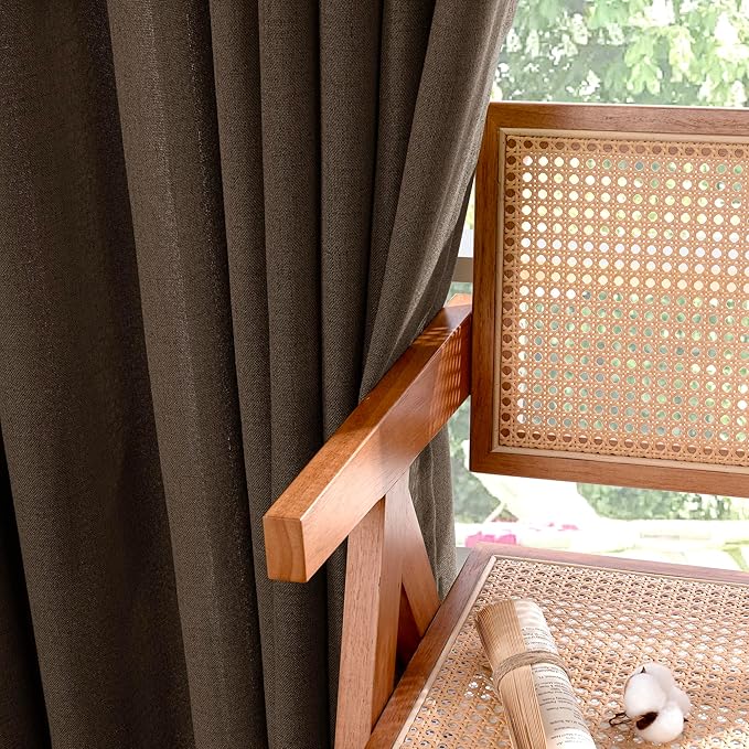 YoungsTex Brown Linen Curtains for Living Room 72 Inches Long, Semi Sheer Window Drapes with Back Tab Rod Pocket Light Filtering Lightweight for Bedroom Office Farmhouse, 2 Panel, 42 X 72 Inch