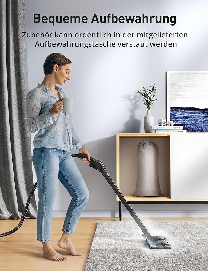 Steamer for Cleaning, Aspiron Multipurpose Portable Canister Steamer with 21 Accessories, Chemical-free, Steam Cleaner Carpet and Upholstery Floors Car Kitchen Tiles, 1.5L Capacity