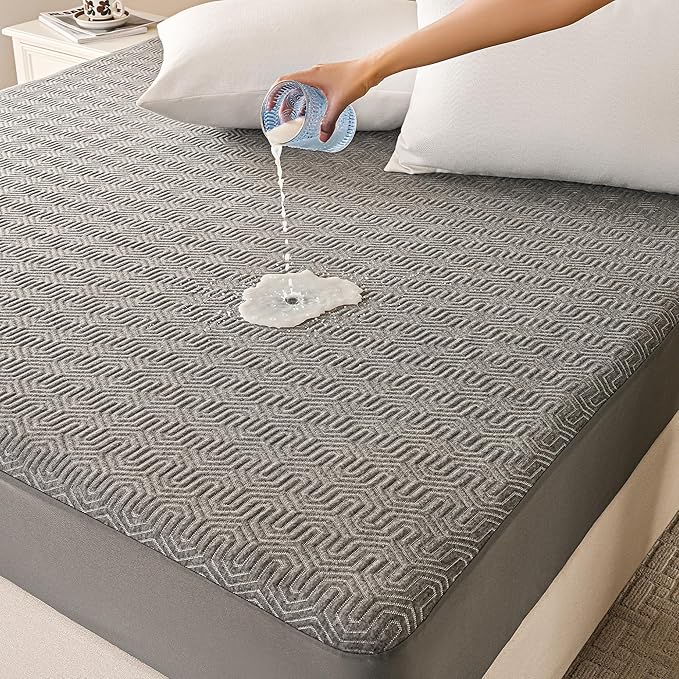 GRT Waterproof Mattress Protector King, Breathable Bamboo Charcoal Fiber Mattress Cover, Noiseless and Odor Free Upgraded Mattress Protector with Double-Barrier Protection, 8"-26" Deep Pocket