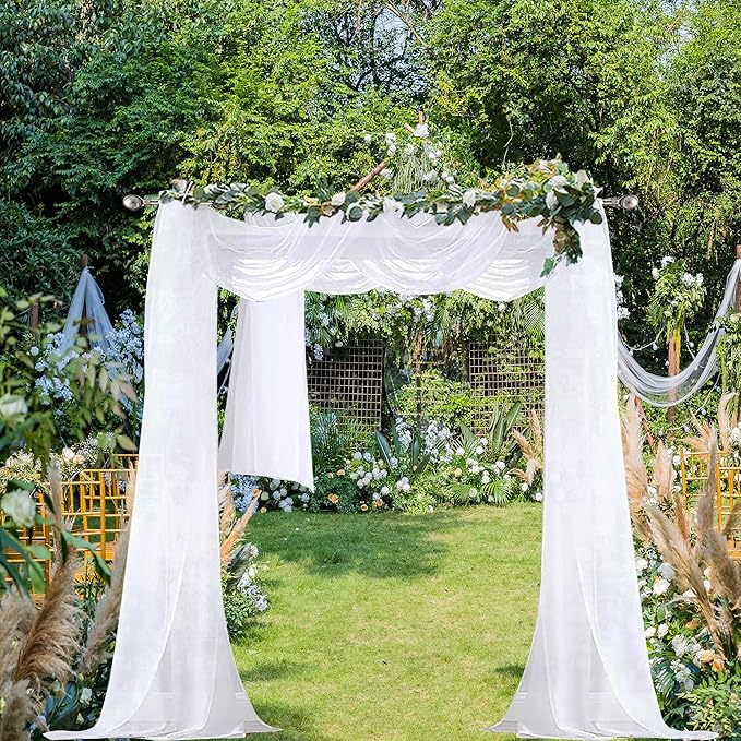 Chyhomenyc Extra Long White Sheer Curtains 144 inch 2 Panels Set, Translucent Backdrop Window Scarf Drapes for Canopy Bed/Wedding/Living Room/Anniversary, 12FT Length, Each 42Wx144L in, 2PCS, White