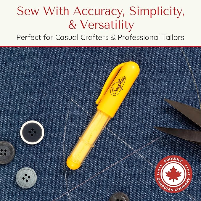 Fabric Markers for Sewing – Ergonomic Tailors Chalk Pen with Improved Dosing Wheel for Sharp Lines - Washable Sewing Chalk Marking Pens that are Compatible with Most Fabrics - Yellow 1 Pack