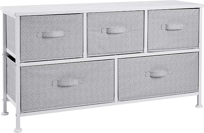 Amazon Basics Extra Wide Fabric 5-Drawer Storage Organizer Unit for Closet, White