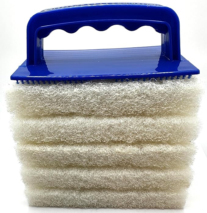 Handled Bath Scrubber 6 Piece Heavy Duty Cleaning Scrub Sponge Brush Bathroom Scouring Pads White Non-Scratch Remove Soap Scum Cleaning Shower Tile Bathtub Sink Pools Hot Tubs Waterline Steps Corners