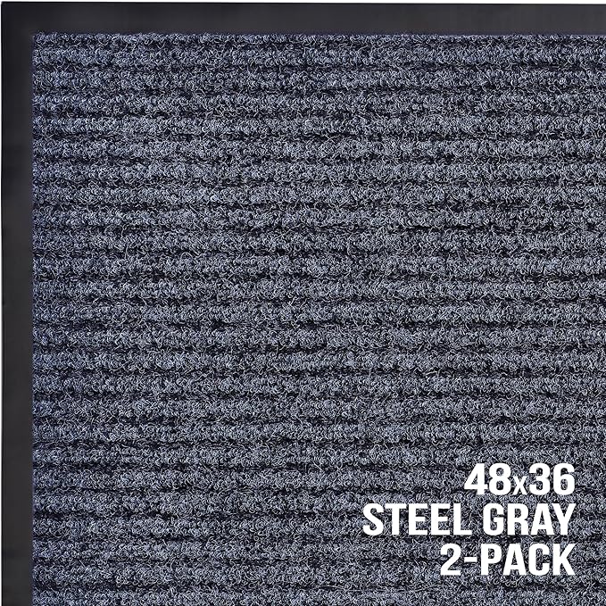 Sierra Concepts Front Door Mat X-Large Welcome Floor Mats - Entryway Indoor Outdoor Entrance Doormat, Patio, Porch, Muddy Dog Shoe, Inside Outside Low Profile 48x36in, 2-Pack Steel Gray