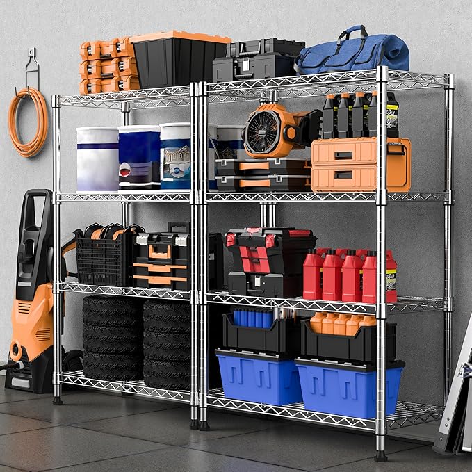 1000 lbs Storage Shelving 4-Tier Utility Shelving Unit Steel Organizer Wire Rack for Home,Kitchen,Office,Chrome (13.7" D x 23.6" W x 53.4" H)
