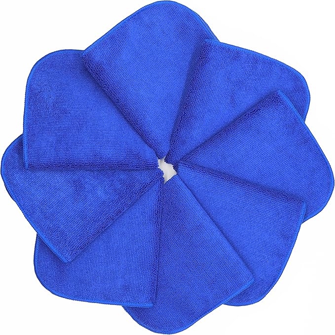 Microfiber Dish Cloths Fast Drying Kitchen Cleaning Cloth Dish Rags Dust Cloths Ultra Absorbent Lint Free Washcloths with Poly Scrub Side 12inch x 12inch 8 Pack (Dark Blue)