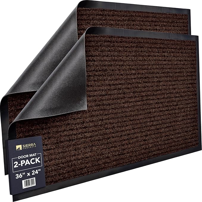 Sierra Concepts 2-Pack Front Door Mat - Large 36 x 24 Welcome Indoor Outdoor Entryway Mats for Shoe Scraper, Ideal for Inside Outside High Traffic Area, Dark Brown